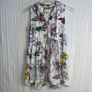 Anthropologie Nia floral flowy button down tunic tank top size XS